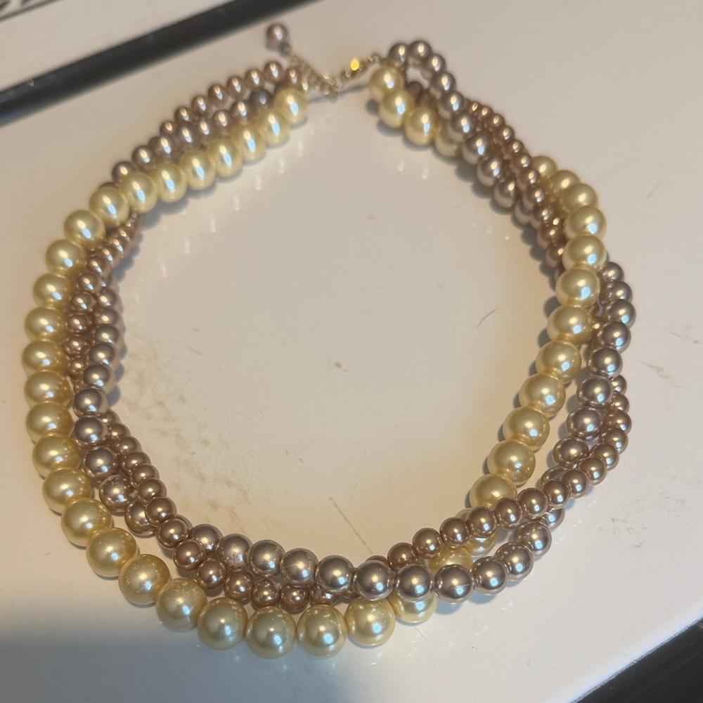 Classic Three-Tone Pearl Multi-Strand Necklace